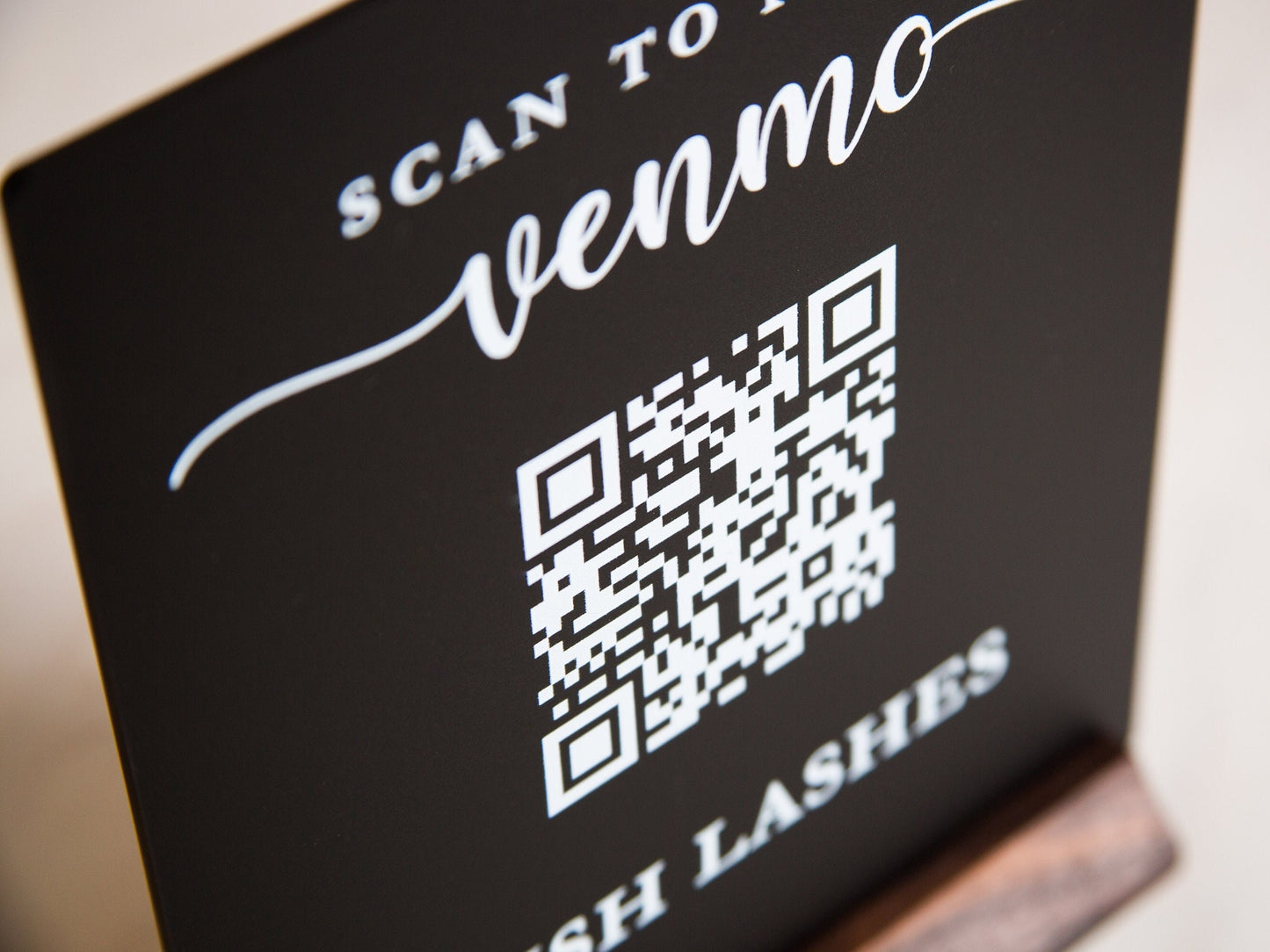 QR Code Scan to Pay w/ Wood Stand - Scannable Acrylic Sign to Pay Venmo Paypal Cashapp Table Sign for Salon Restaurant Bars Small Business