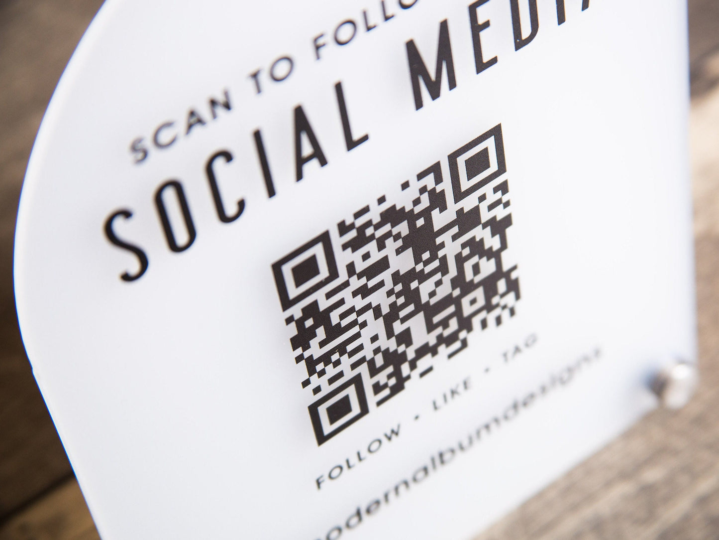 Arched QR Code Social Media Sign - 6x7.75" Scannable Table Desk Signage, Social Media for Small Business, Office Salon Restaurant Bar Signs