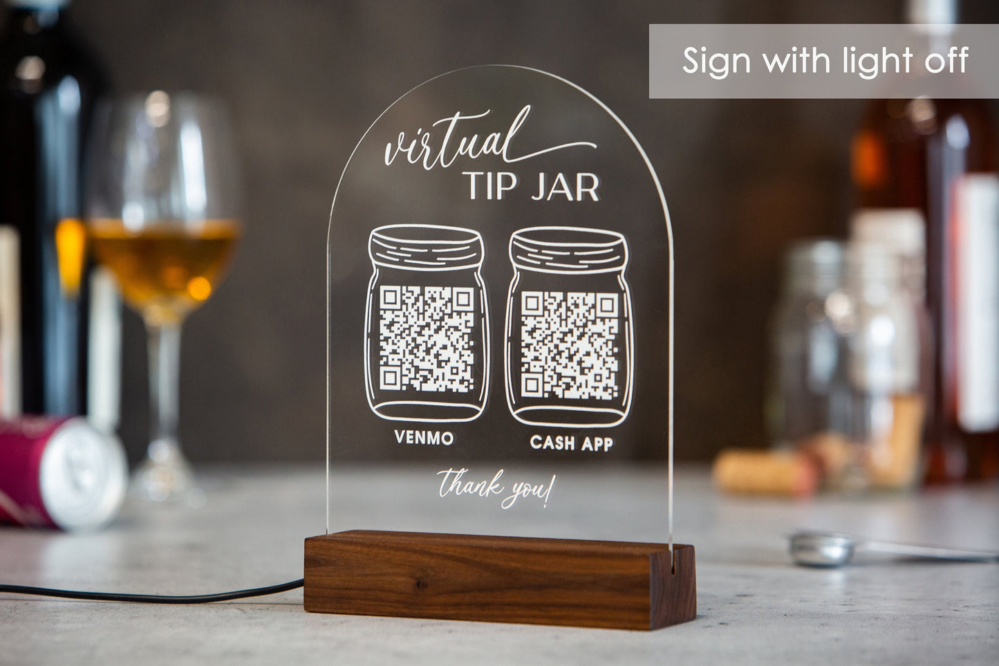 Arched QR Code Sign & Light Up LED Stand (Virtual Tip Jar) - Scan for Tips Payment Venmo Paypal Cashapp, Restaurant Bars Bartender Sign