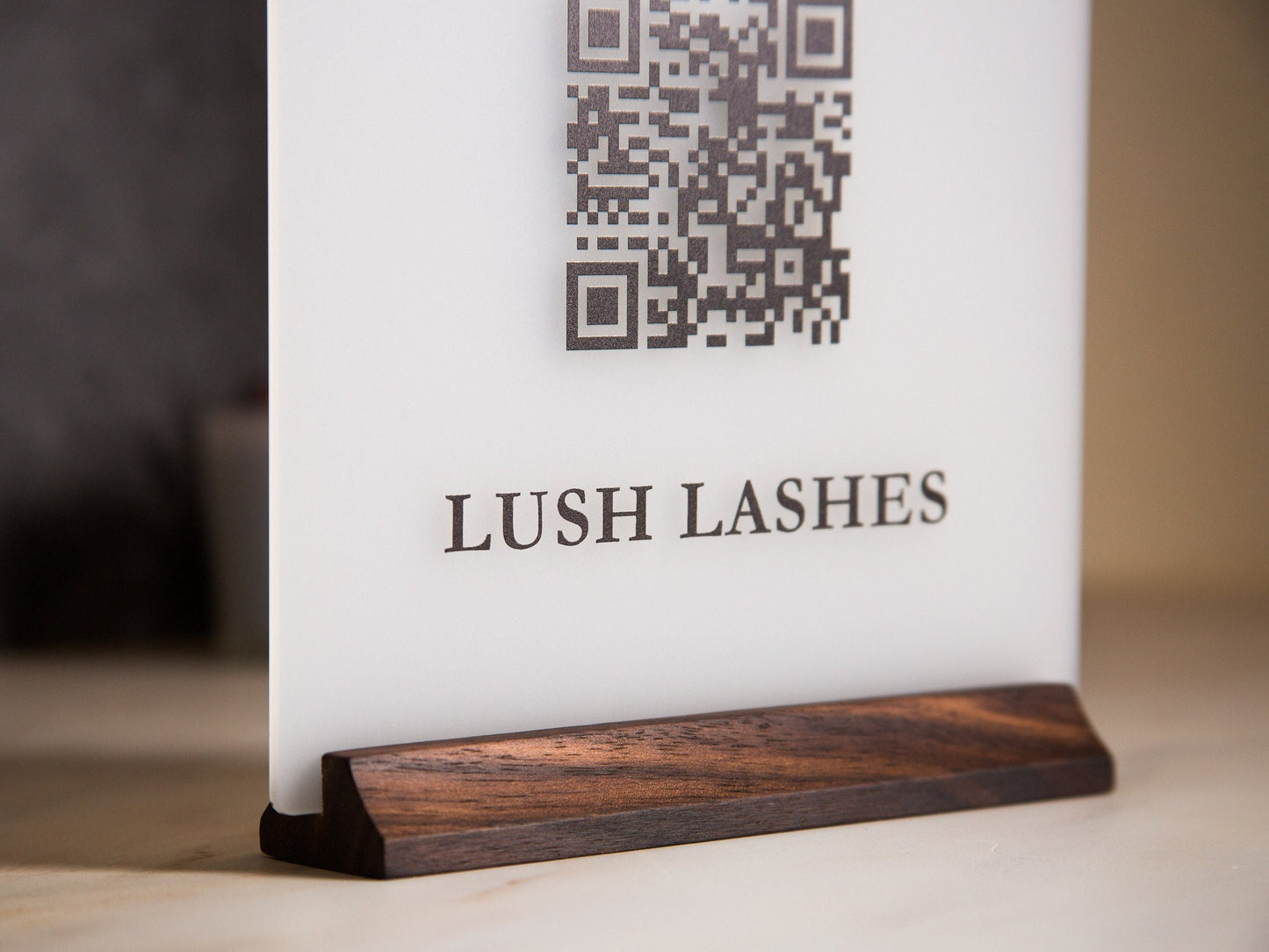 QR Code Social Media Sign w/ Wood Stand - 6.5 x 7.75" Logo Optional Scannable Acrylic Instagram Website Sign for Business Salon Restaurant