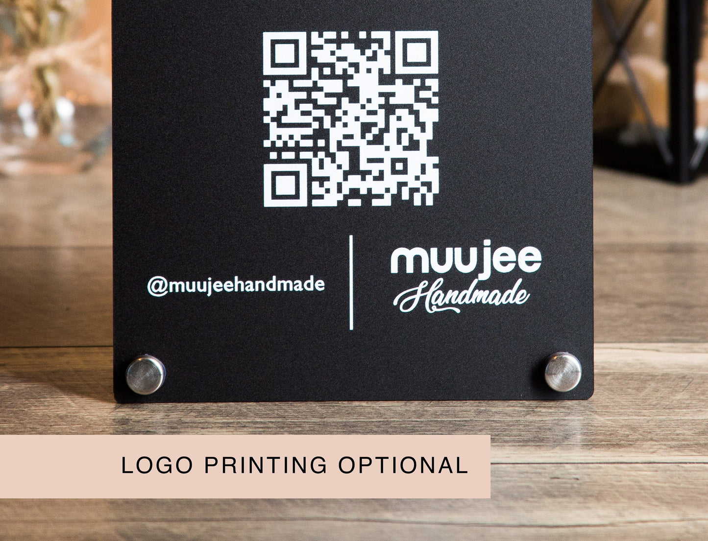 Arched QR Code Social Media Sign - 6x7.75" Scannable Table Desk Signage, Social Media for Small Business, Custom Salon Restaurant Bar Signs
