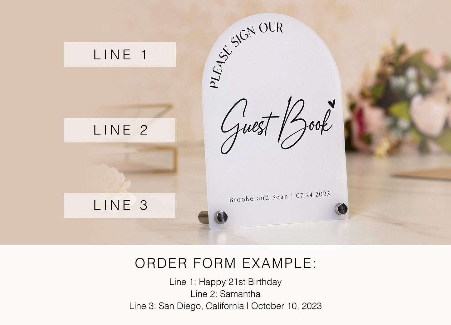 Arch Wedding Table Sign (Design 1) - 6 x 7.5" Please Sign Our Guestbook Custom Acrylic Signs, Guest Book Table Signage, Wedding Decorations