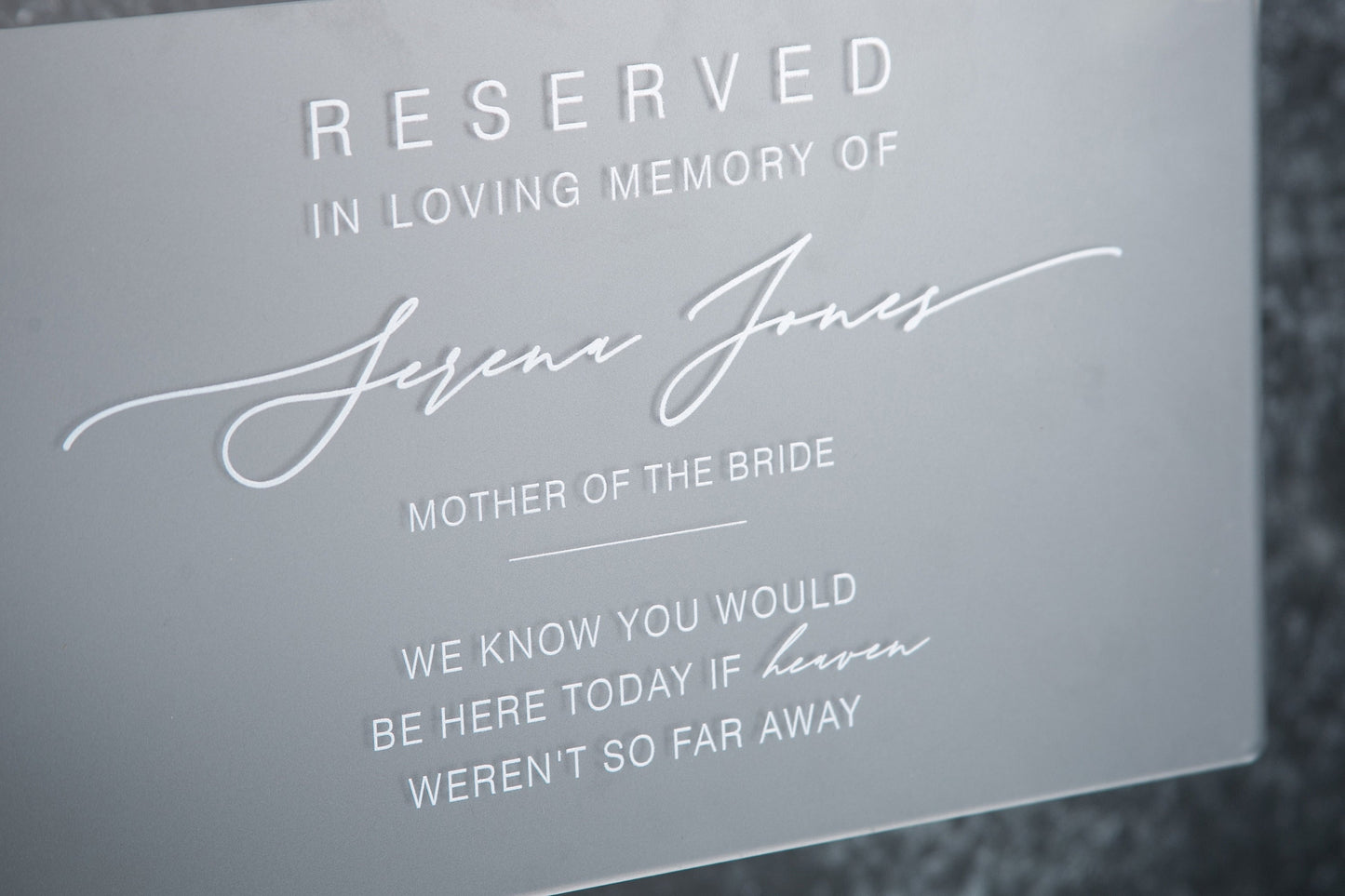 Reserved Acrylic Sign with Wood Stand - Personalized In Loving Memory Sign for Wedding Chair Aisle Seat Saver Memorial Banner Loss In Honor