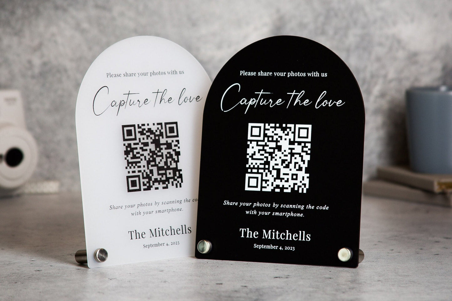 Arched QR Code (Wedding Sign) - 6x7.75" Scannable Acrylic Sign, Wedding Table Decor, Capture The Love Wedding Sign, Share your photos