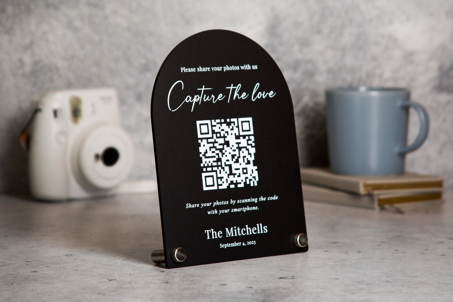 Arched QR Code (Wedding Sign) - 6x7.75" Scannable Acrylic Sign, Wedding Table Decor, Capture The Love Wedding Sign, Share your photos
