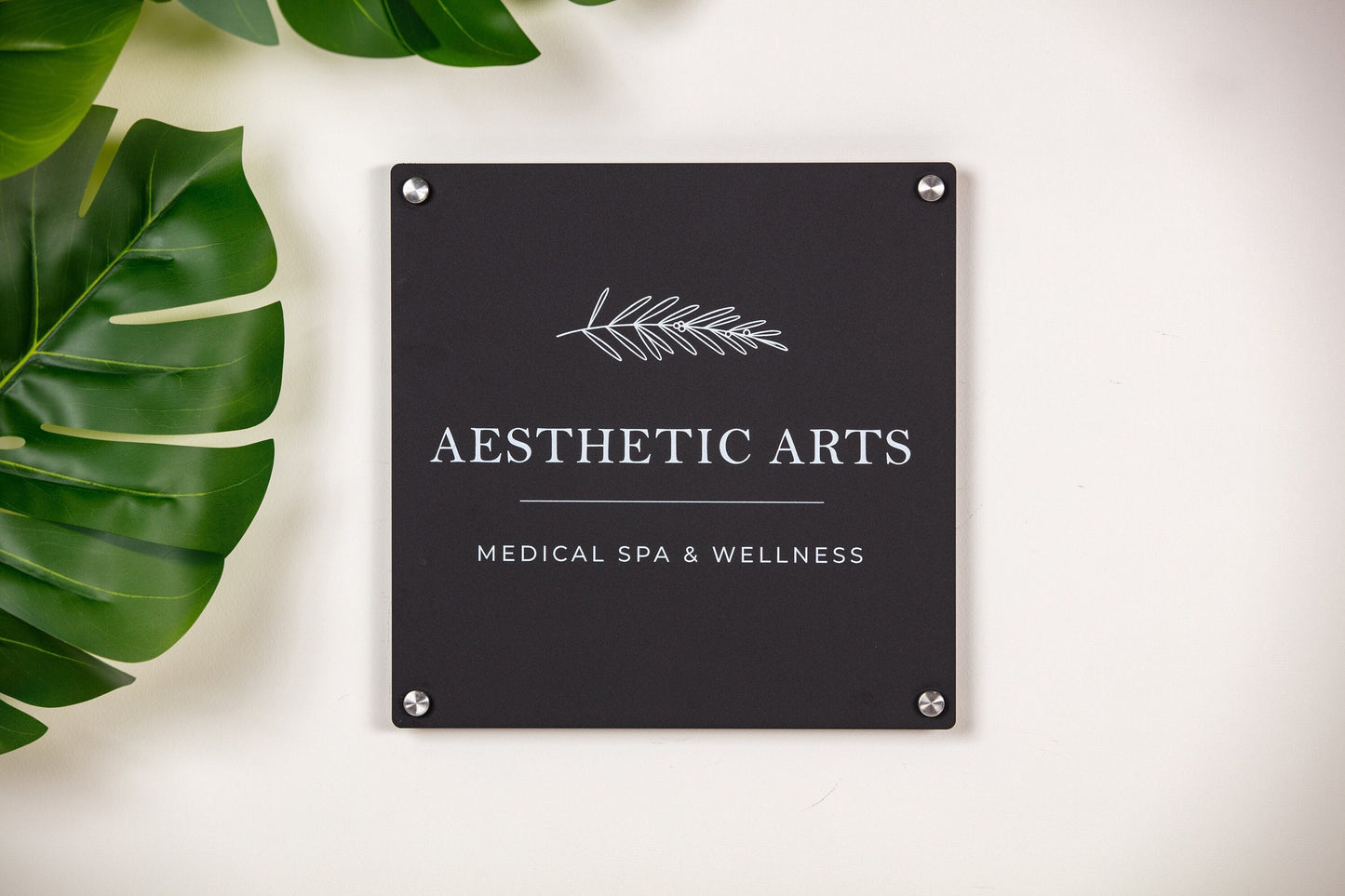 Black Acrylic Square Business Logo Sign w/ Metal Stand Offs - Custom Sign Personalized Beauty Spa Sign Small Business Office Door Name Plate