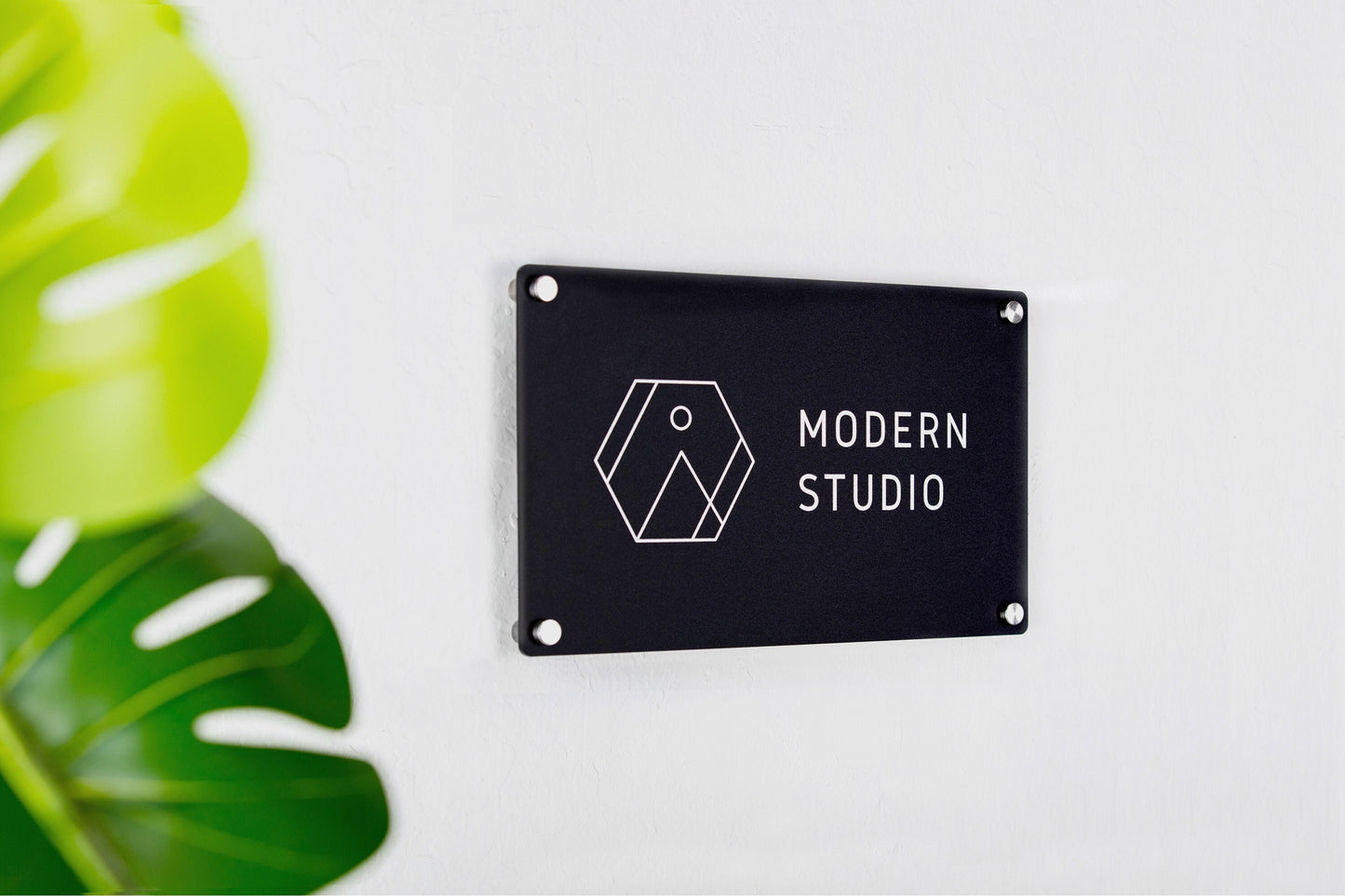 Black Acrylic Office Door Sign w/ Metal Stand Offs - 11.5x7 Custom Personalized Logo, Office Wall Decor, Salon Sign, Office Storefront