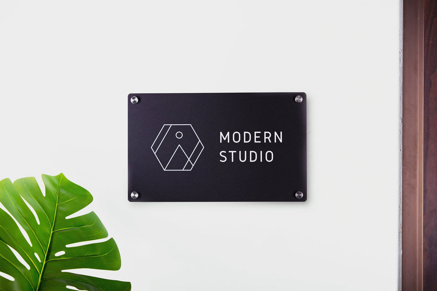 Black Acrylic Office Door Sign w/ Metal Stand Offs - 11.5x7 Custom Personalized Logo, Office Wall Decor, Salon Sign, Office Storefront