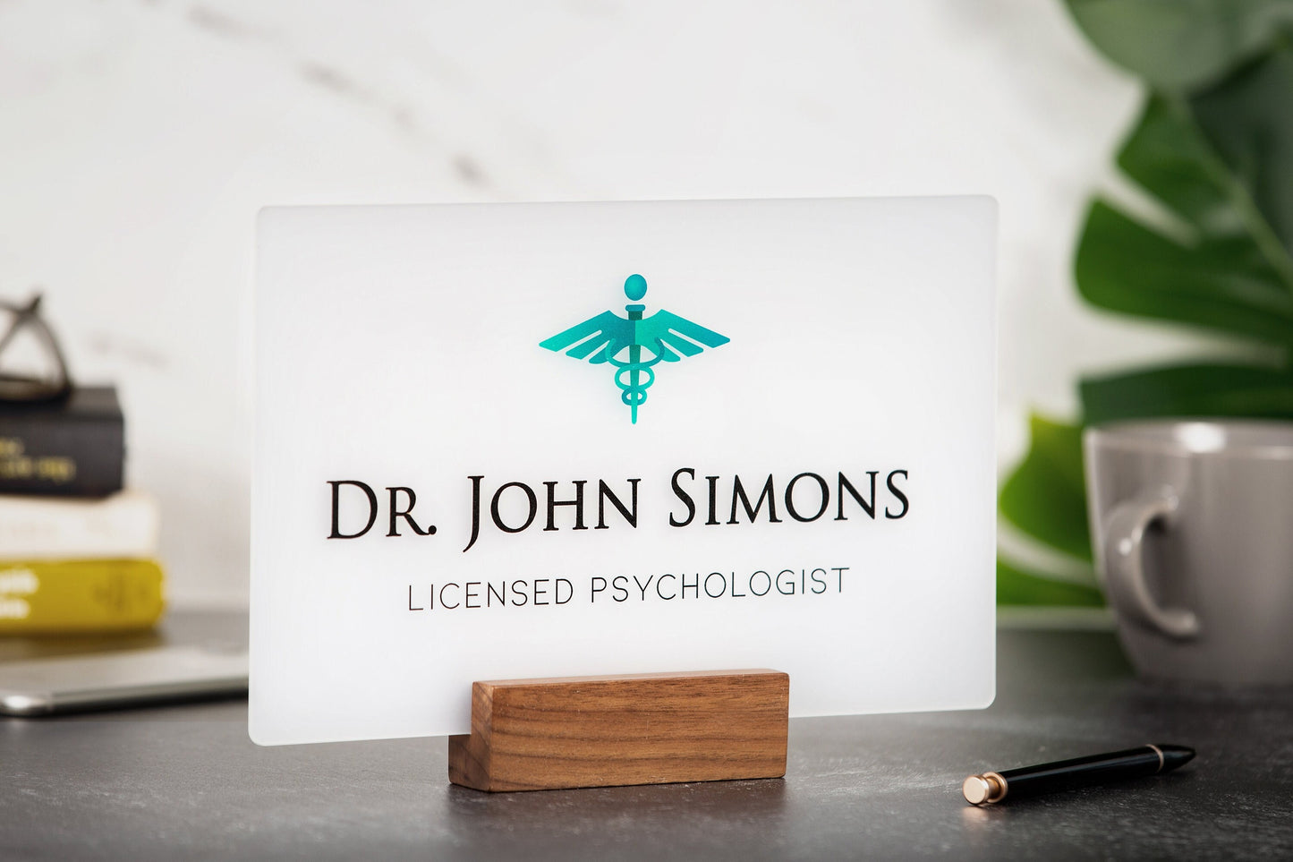 Ice Wall Door Interchangeable Name Plate w/ Wood Stand - 11.5x7" Personalized Custom Sign for Home & Office Wall, New Job Office Wall Decor