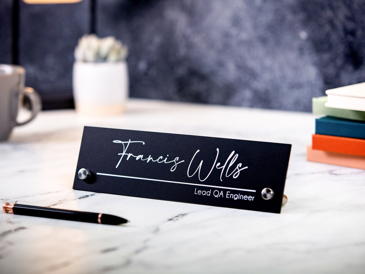 Standing Black Acrylic Name Plate -10x2.75" Executive Desk CEO Sign, New Job Office Decor, Promotion Gift for Staff Coworker or Teacher