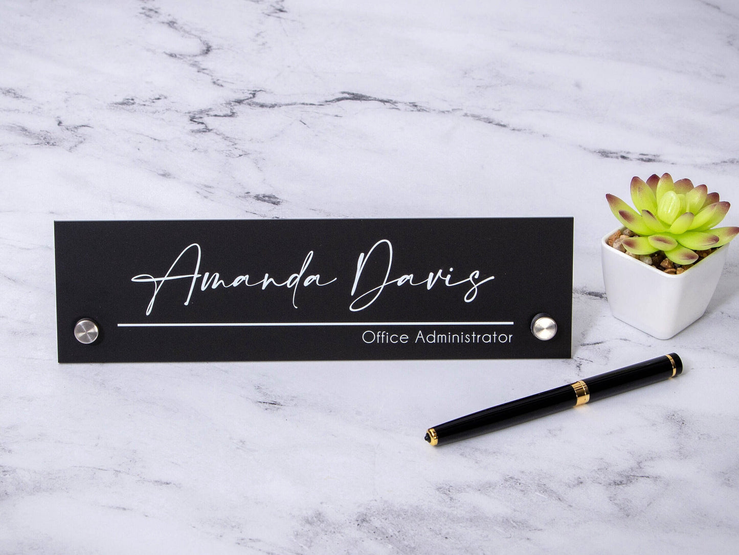 Standing Black Acrylic Name Plate -10x2.75" Executive Desk CEO Sign, New Job Office Decor, Promotion Gift for Staff Coworker or Teacher