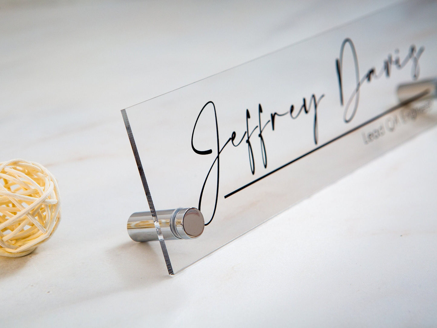Standing Acrylic Name Plate - 10x2.75" Clear Script Executive Desk CEO Sign, New Job Office Business Decor, Promotion Gift for Husband