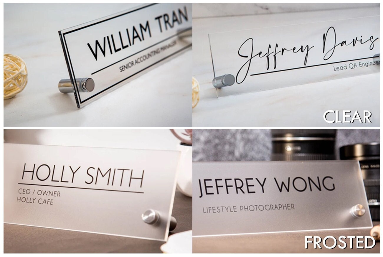 Standing Acrylic Name Plate - 10x2.75" Clear Script Executive Desk CEO Sign, New Job Office Business Decor, Promotion Gift for Husband