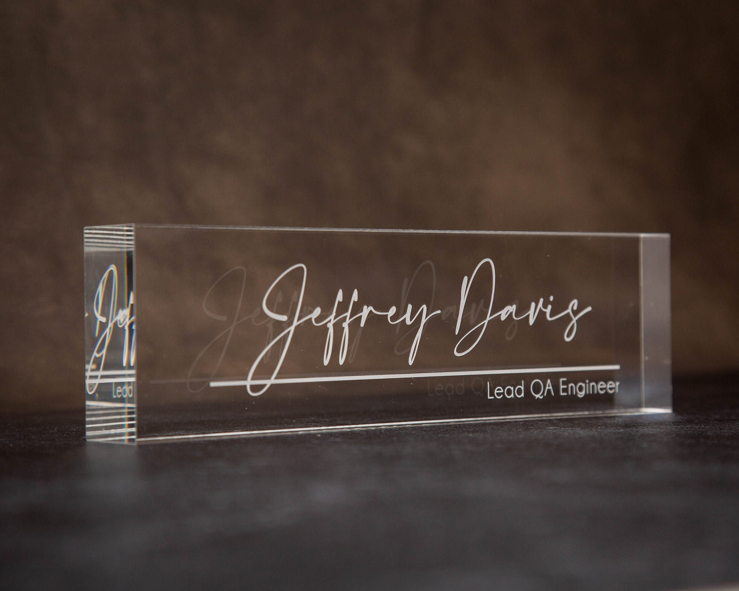 Engraved Desk Block - Minimal Executive CEO Desk Sign, Real Estate, Teacher Name Sign, New Job Employee Office Decor, Staff Corporate Gift