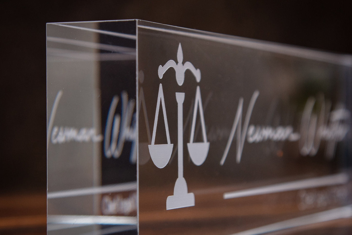 Engraved Desk Block w/ Logo - Minimal Law Practice Desk Sign, Lawyer Attorney Name Sign, New Job Office Decor, Teacher or Promotion Gift