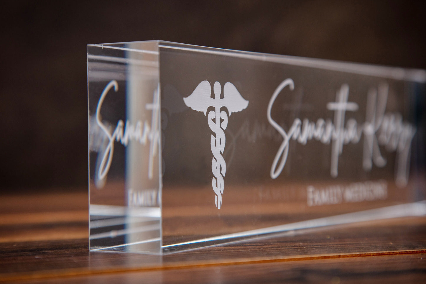 Engraved Desk Block w/ Logo - Minimal Medical Professional Desk CEO, Doctor Name Sign, New Job Office Decor, Corporate or Promotion Gift