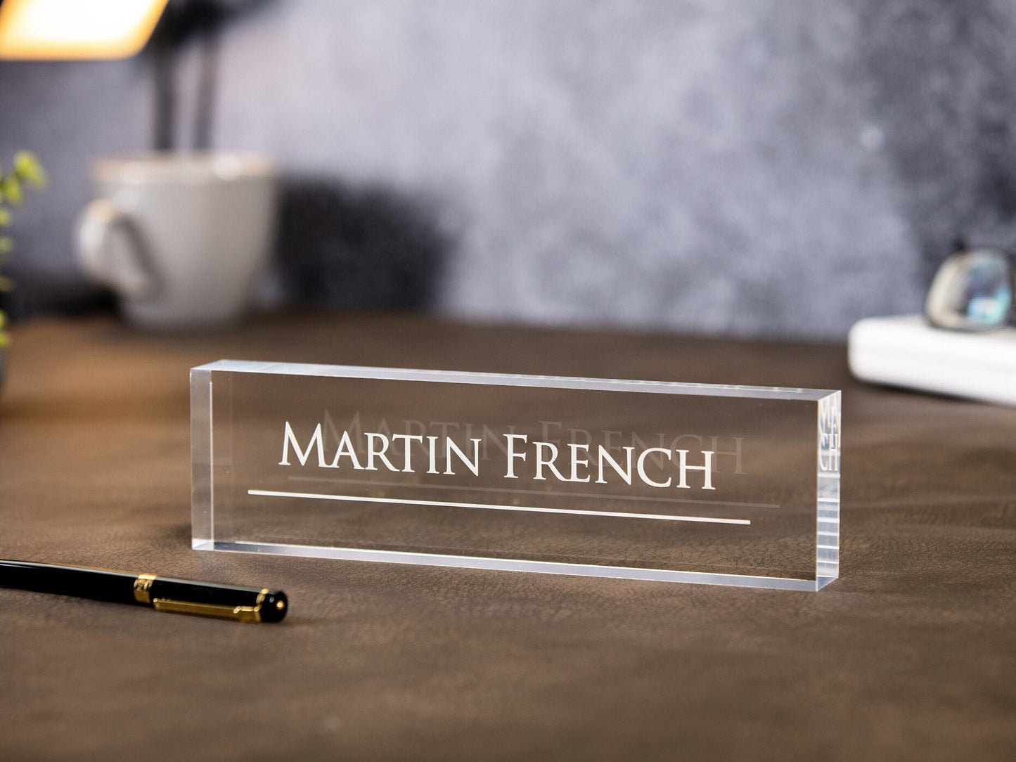 Engraved Desk Block - Minimal Executive Desk CEO Sign, New Job Home Office School Decor, Promotion Gift for Husband, Teacher Appreciation