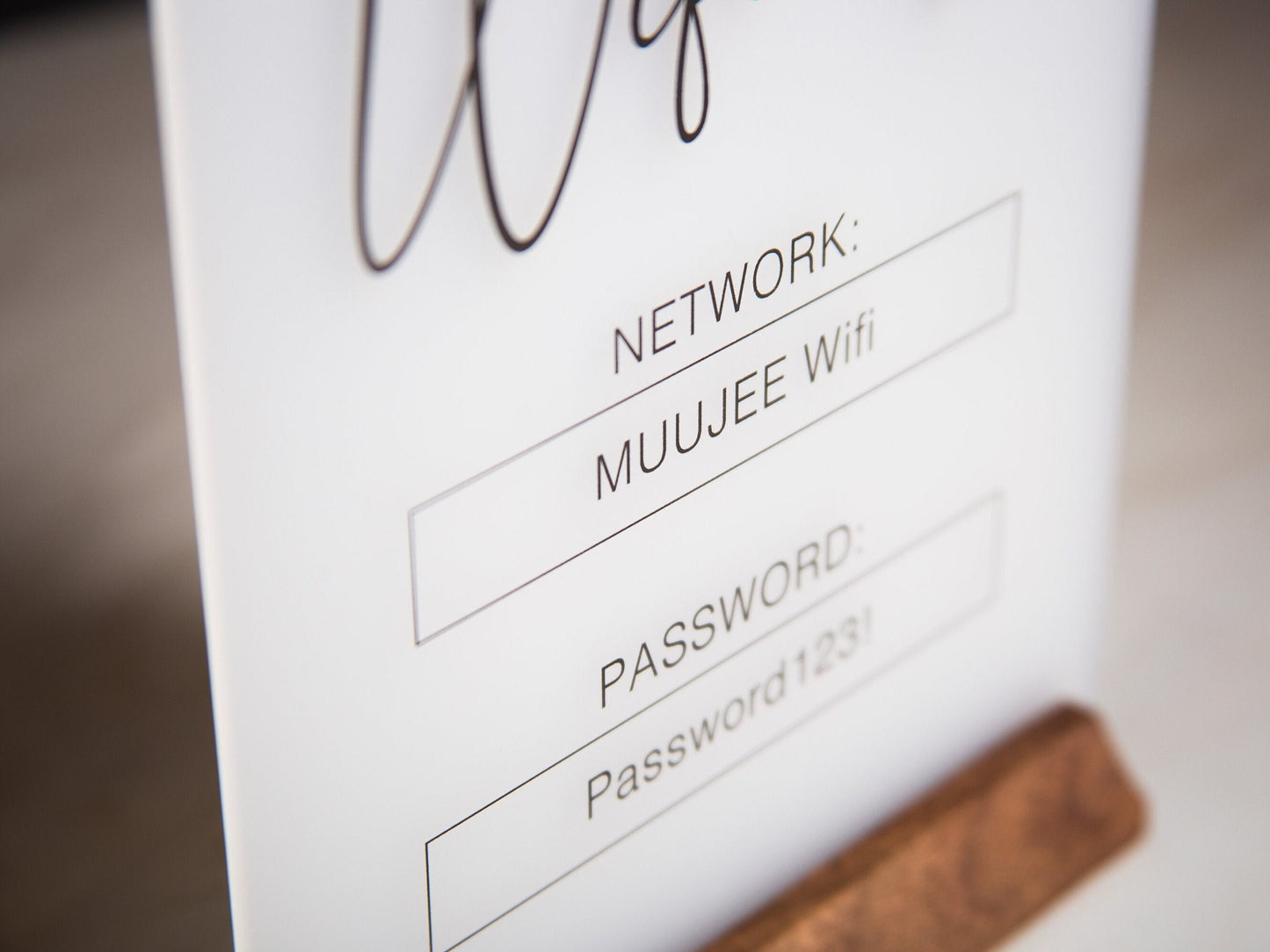 Wifi Acrylic Sign w/ Wood Base - 6.5 x 7.75" Ice or Black Table Sign for Home Airbnb Rental Small Business Salon Restaurant Bar Hotel Cafe