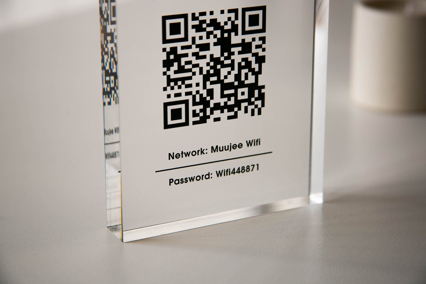 Personalized Acrylic QR Code Wifi Sign (Design 1) - Custom Network Password Table Top Signage Hotel Small Business Resaturants Bars Cafe