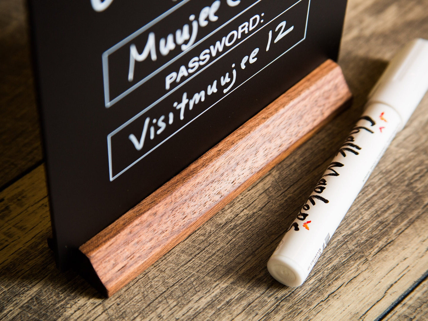 Dry Erase Wifi Acrylic Sign w/ Wood Base (Ready to Ship) - 6.5 x 7.75" Sign for Home & Airbnb Rental, Business Restaurants Bars Hotel
