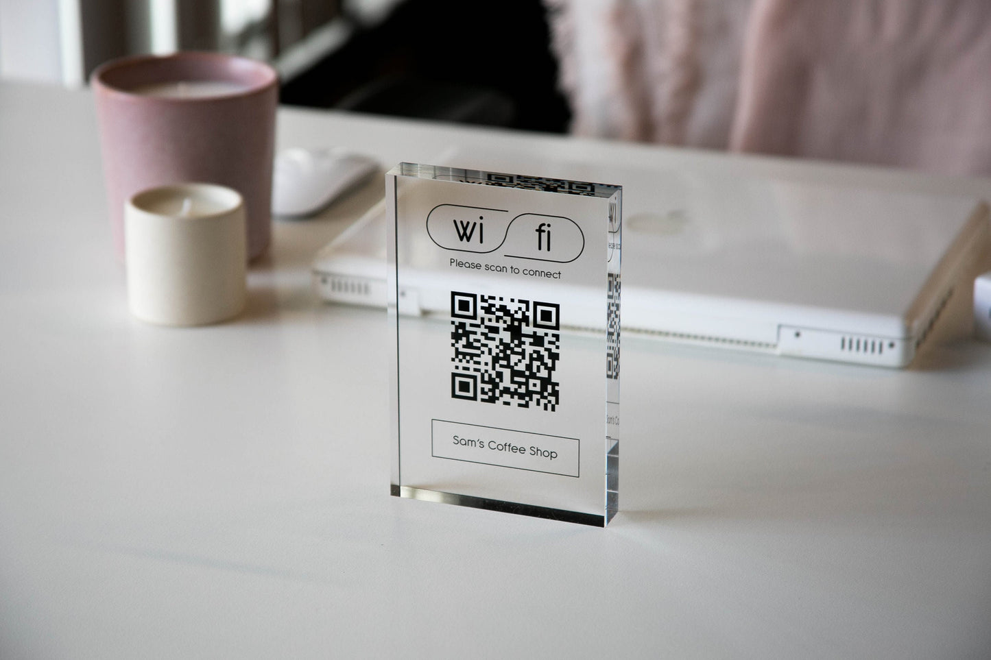 Personalized Acrylic QR Code Wifi Sign (Design 3) - Custom Home Airbnb Hotel Rental Sign for Small Business Beauty Salon Station Decor Bars