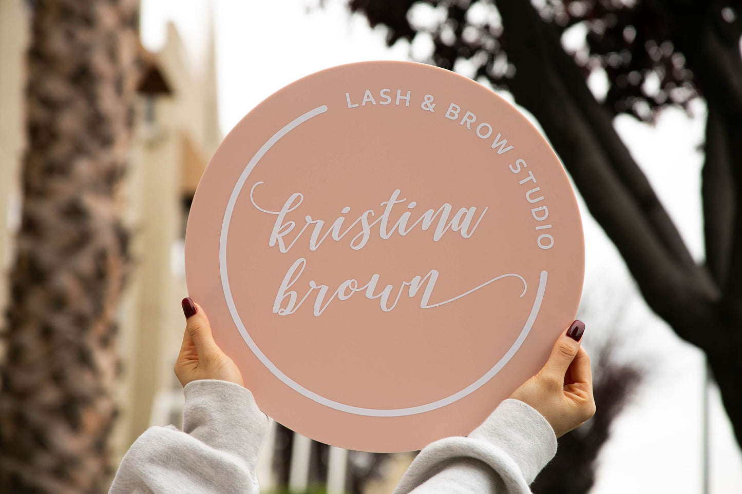 Round Acrylic Sign (Logo) w/ No Holes - custom signage for office door, small business logo sign, girl boss mom gift for business owners