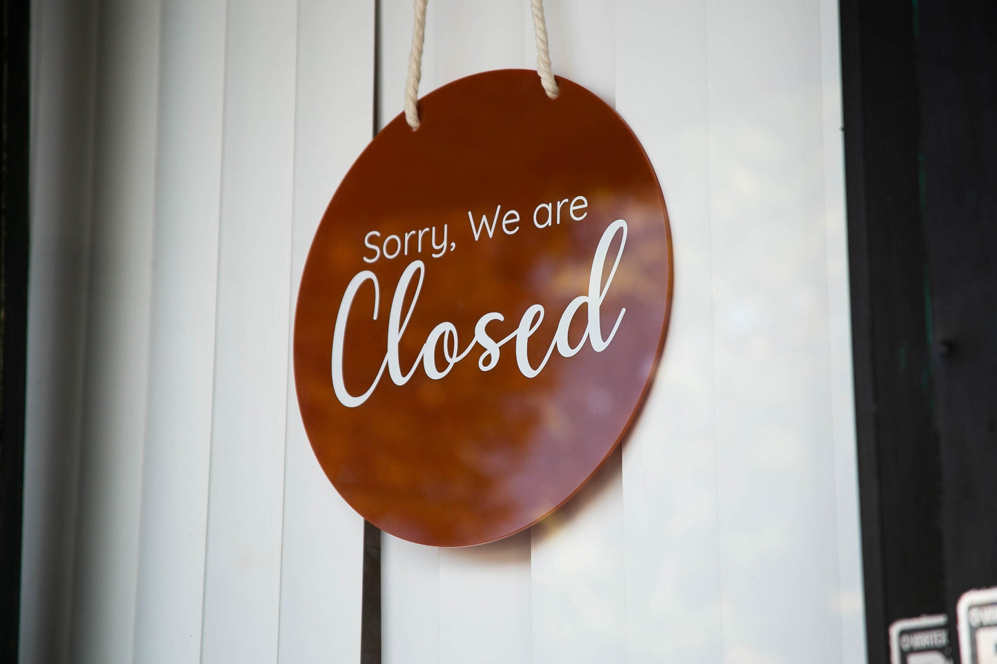Round Hanging Acrylic Sign (Open & Closed) Double Sided w/ White Rope - Back to back custom signage office home rental door, small business