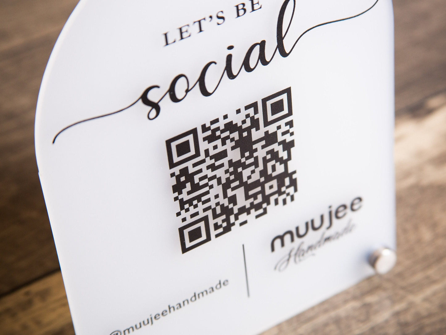 Arched QR Code Social Media Sign - 6x7.75" Scannable Table Desk Signage, Social Media for Small Business, Custom Salon Restaurant Bar Signs