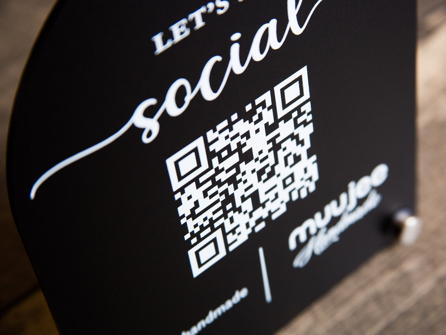 Arched QR Code Social Media Sign - 6x7.75" Scannable Table Desk Signage, Social Media for Small Business, Custom Salon Restaurant Bar Signs