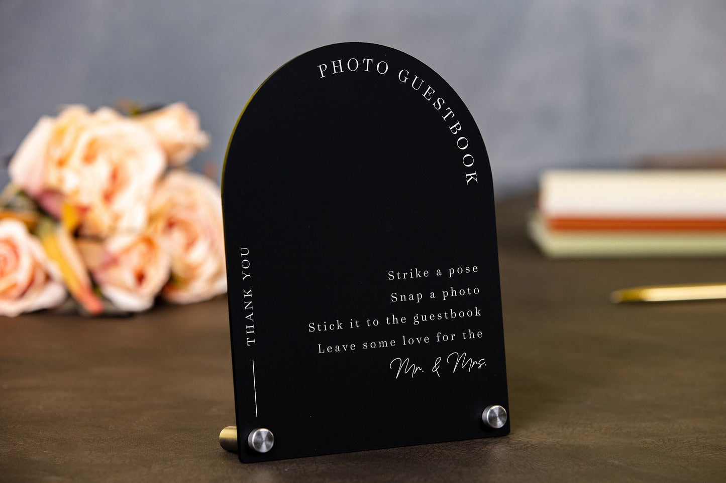 Arch Wedding Table Sign (Design 9) - 6 x 7.5" Please Sign Our Guestbook Custom Acrylic, Photo Guest Book Table Decor Signage, Polaroid Sign