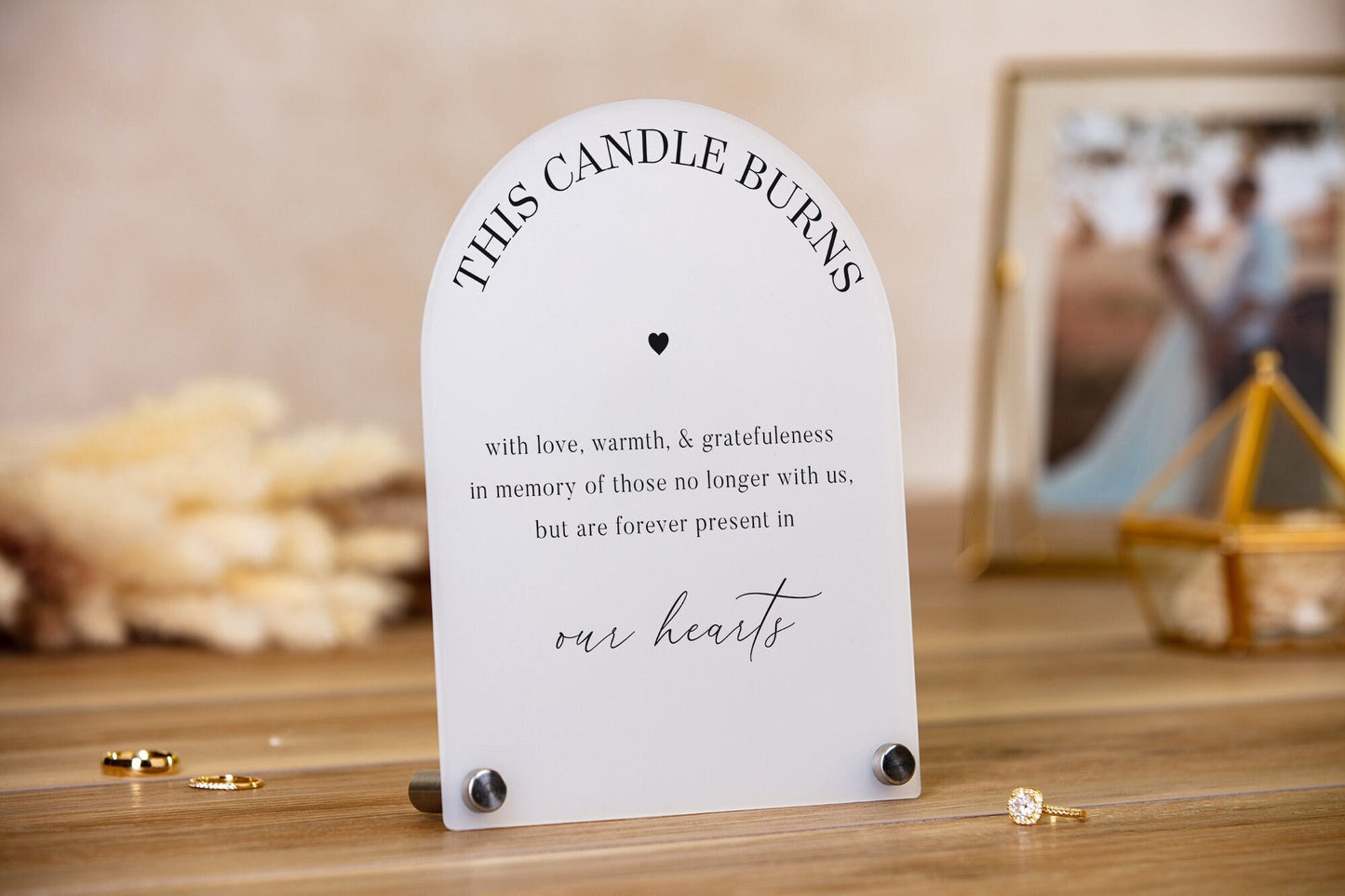 Arch Wedding Table Sign (Design 8) - 6 x 7.5" In Loving Memory This Candle Burns, Guest Book Table Signage, Custom Reception Sign