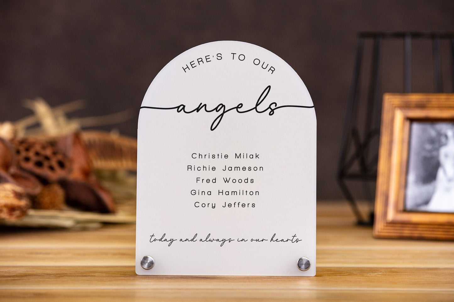 Arch Wedding Table Sign (Design 6) - 6 x 7.5" In Loving Memory Rest in Peace, Angels Reserved Signage, Celebrating from Heaven Signs