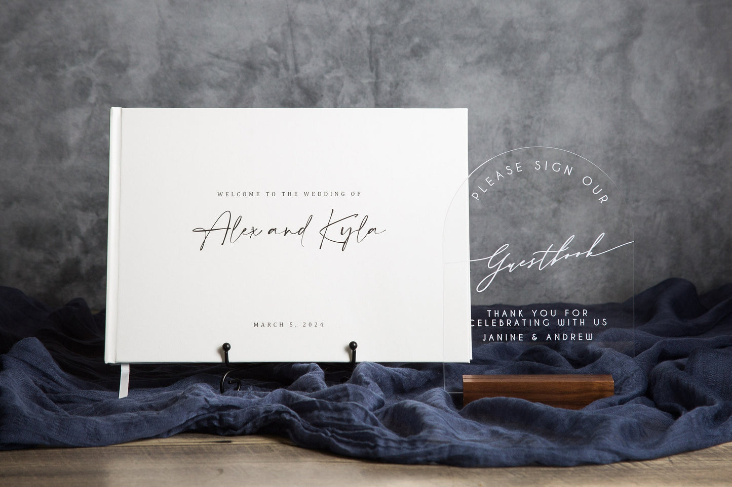 Modern Arch Acrylic Guest Book Sign w/ Wood Stand - 5.9 x 7.72" Please Sign Our Guestbook Sign for Table Decor, Signage for Guest Book