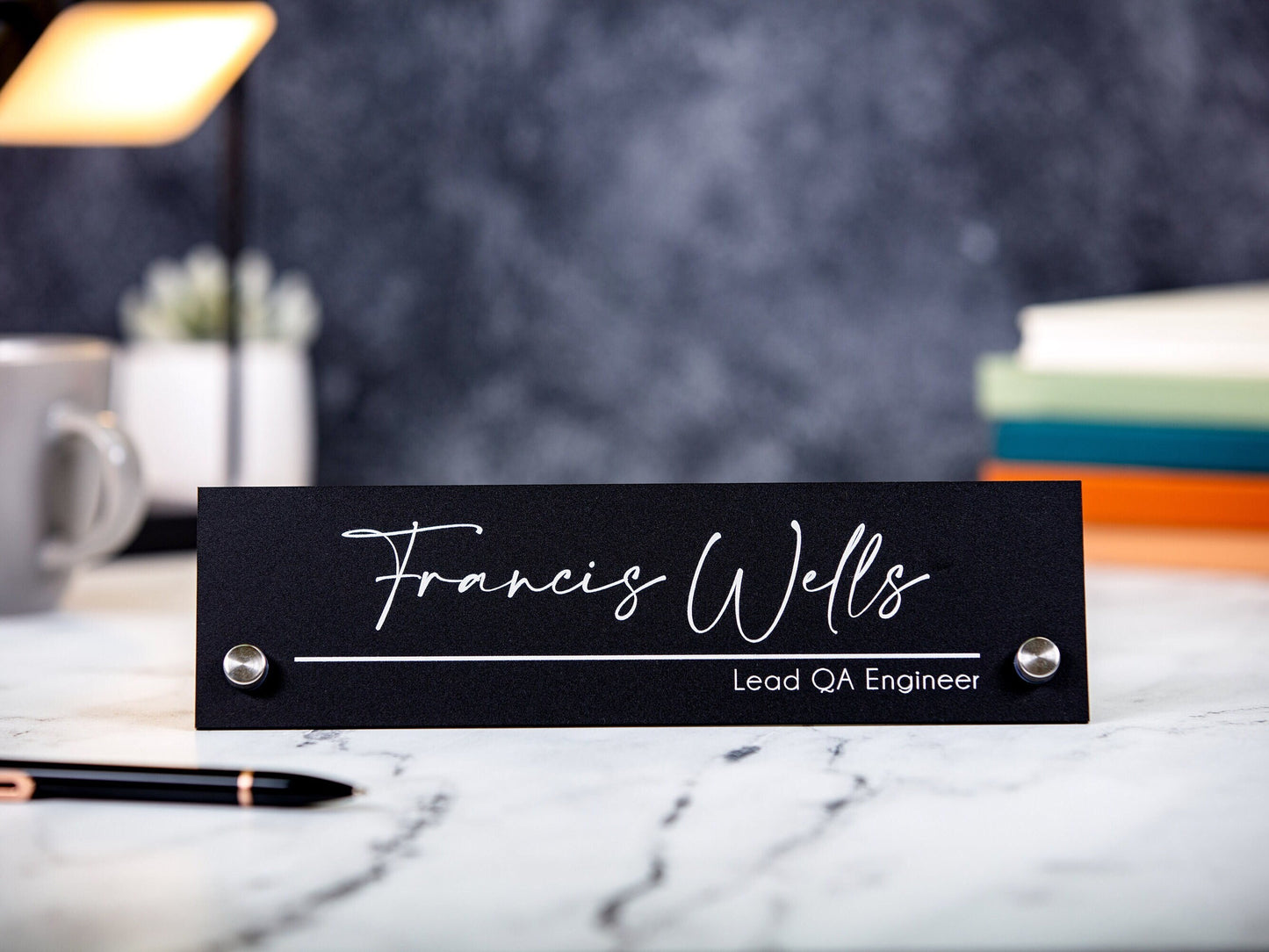 Standing Black Acrylic Name Plate -10x2.75" Executive Desk CEO Sign, New Job Office Decor, Promotion Gift for Staff Coworker or Teacher