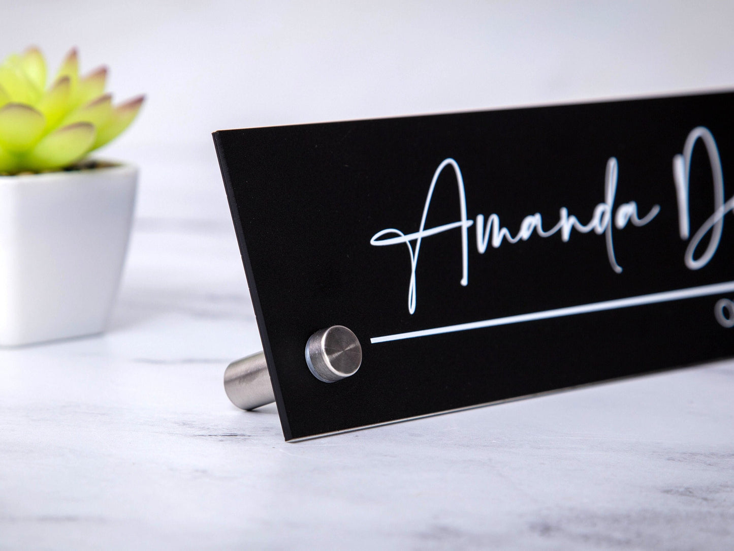 Standing Black Acrylic Name Plate -10x2.75" Executive Desk CEO Sign, New Job Office Decor, Promotion Gift for Staff Coworker or Teacher