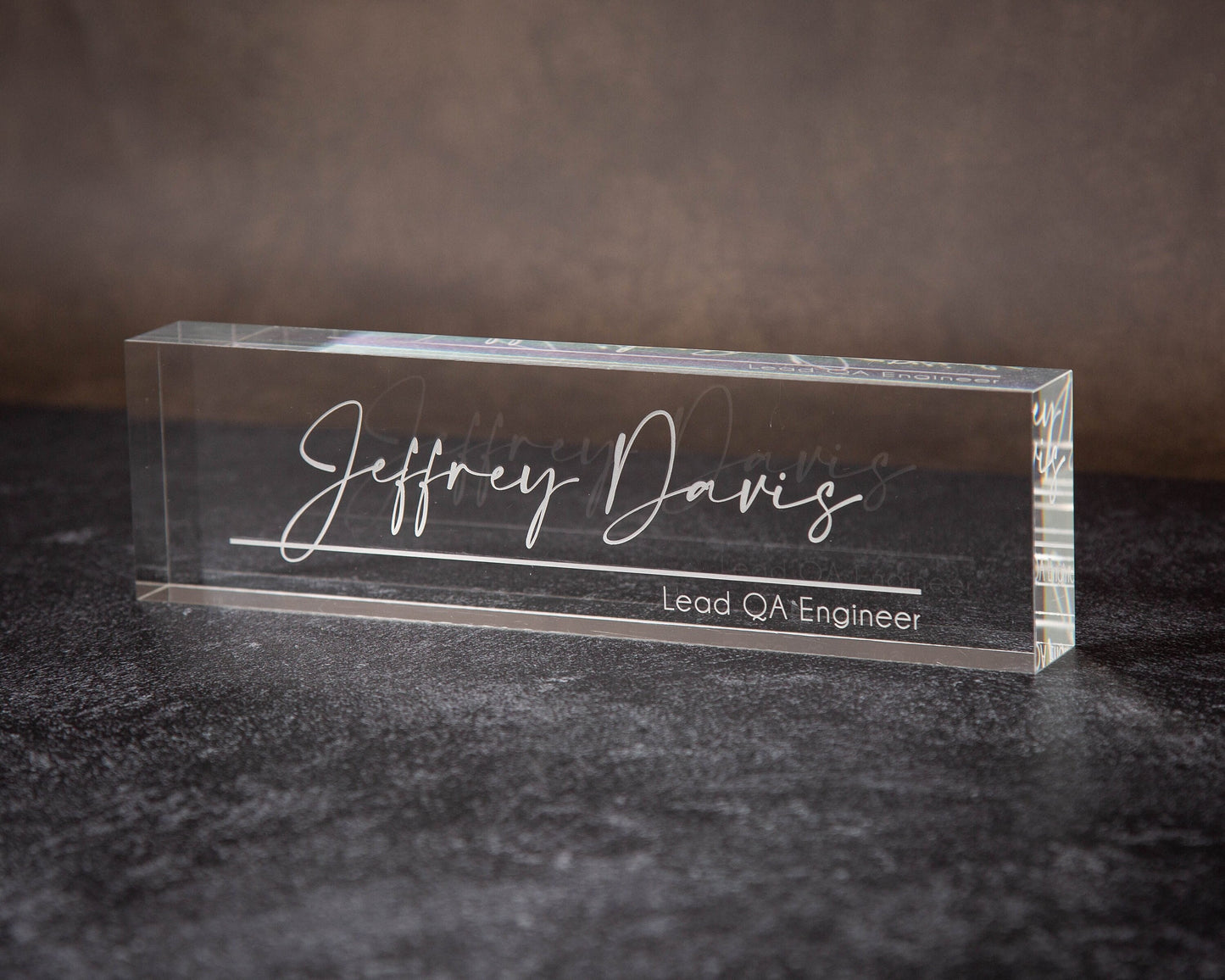 Engraved Desk Block - Minimal Executive CEO Desk Sign, Real Estate, Teacher Name Sign, New Job Employee Office Decor, Staff Corporate Gift