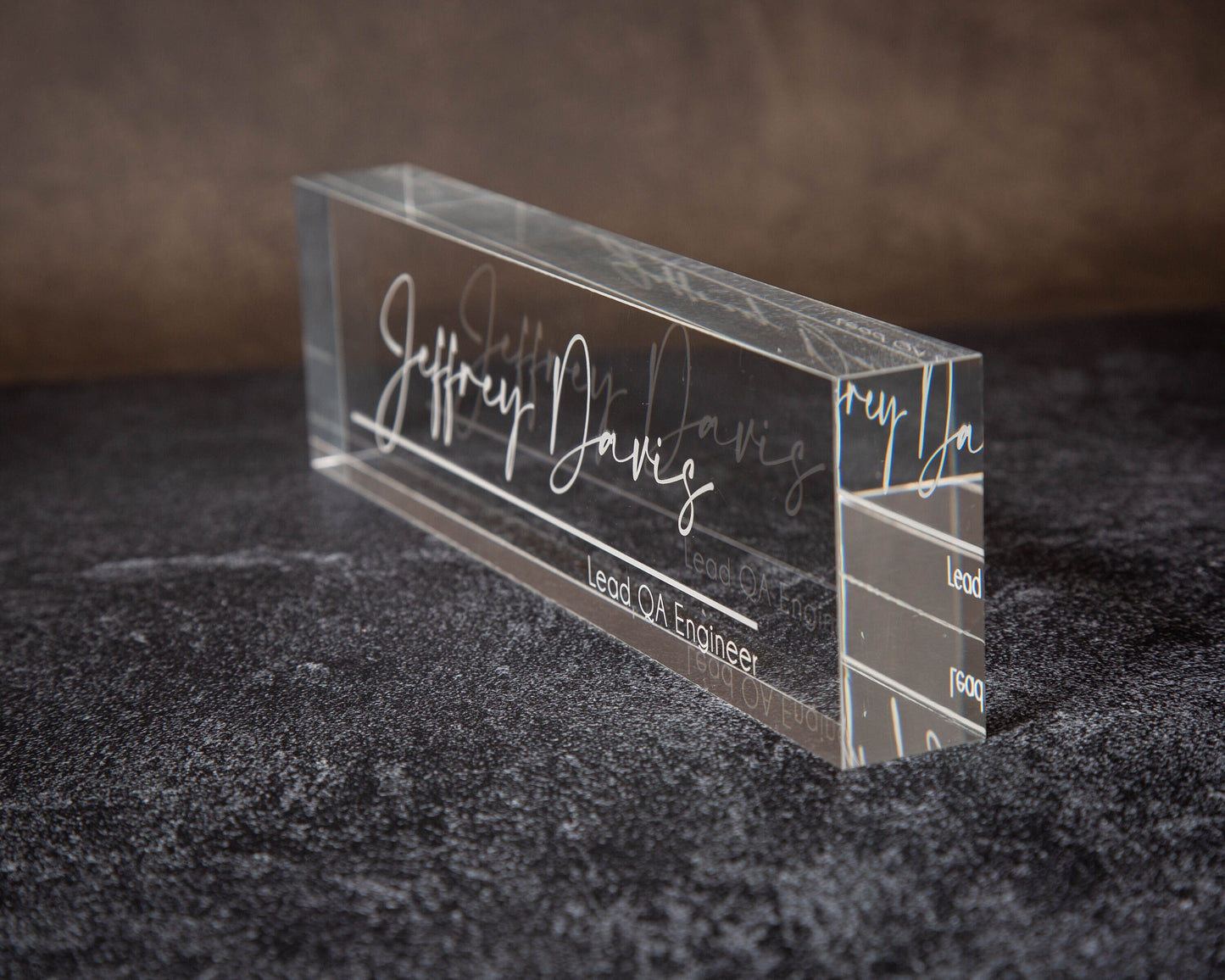 Engraved Desk Block - Minimal Executive CEO Desk Sign, Real Estate, Teacher Name Sign, New Job Employee Office Decor, Staff Corporate Gift