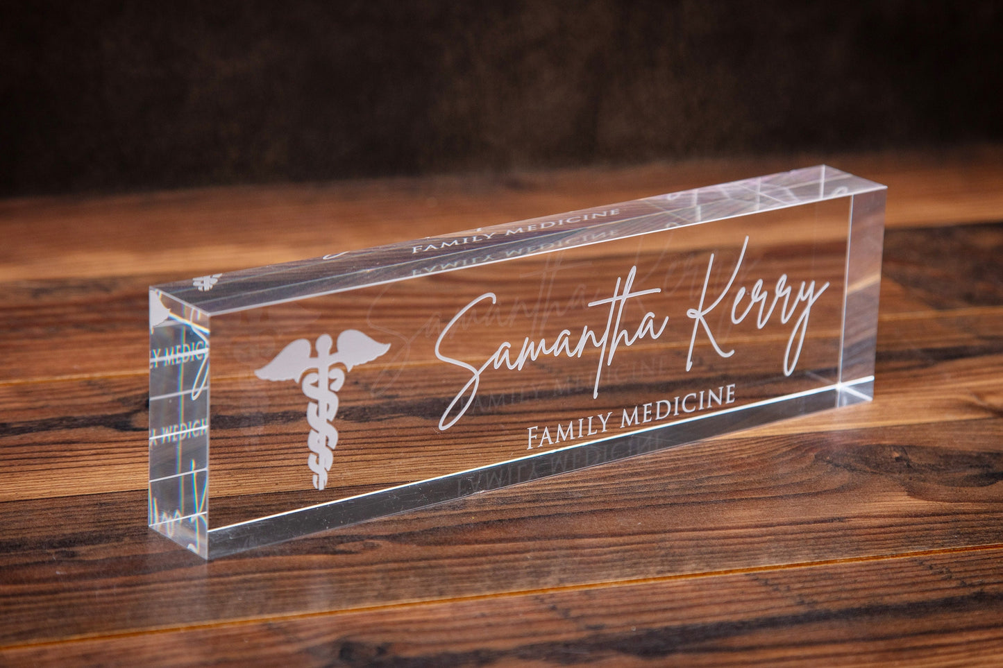 Engraved Desk Block w/ Logo - Minimal Medical Professional Desk CEO, Doctor Name Sign, New Job Office Decor, Corporate or Promotion Gift