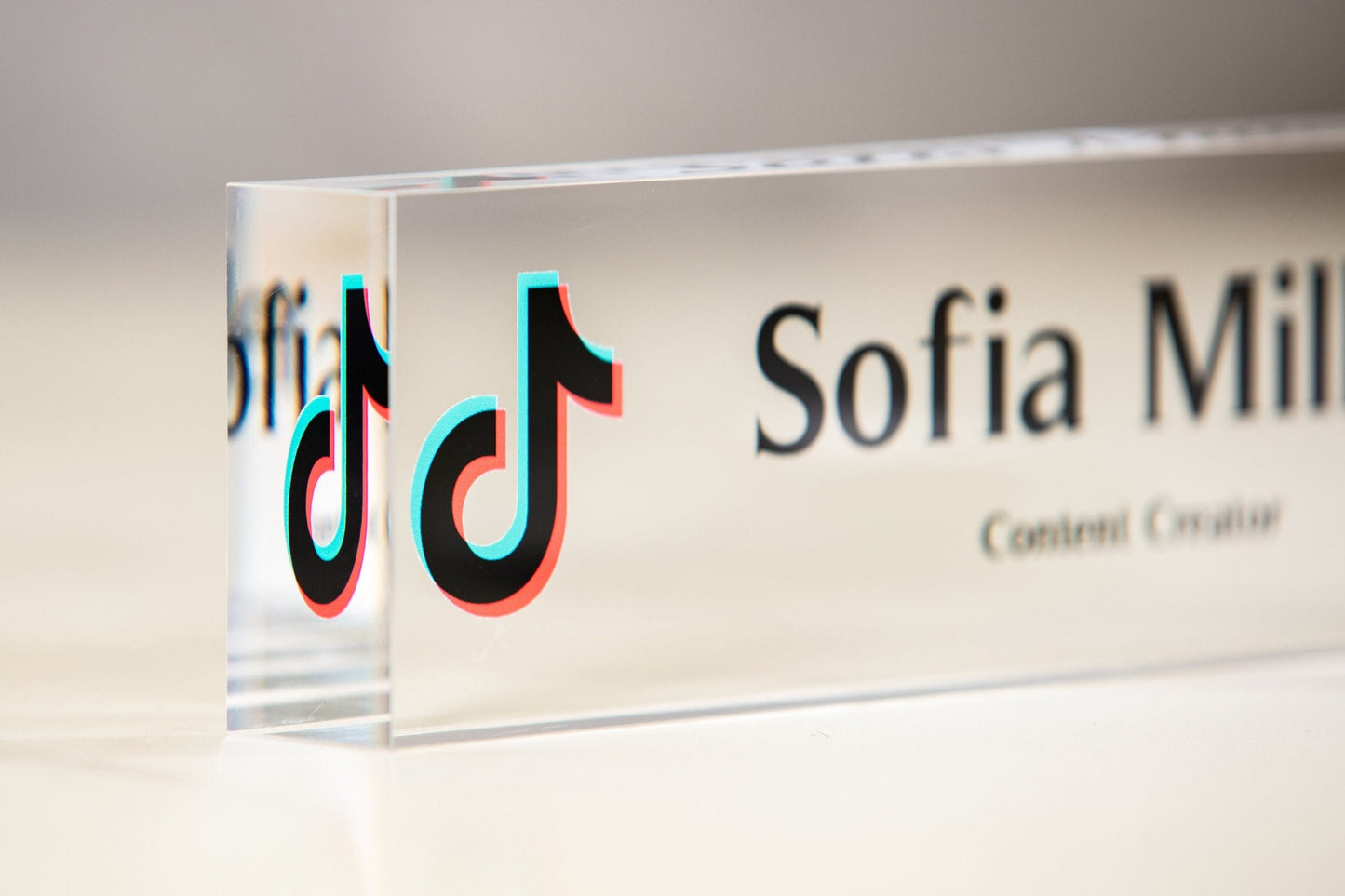 Acrylic Desk Block with Logo - 10x2.75 Executive CEO Plaque, New Job Office Business Decor, Company Staff Name Title Sign, Promotion Gift