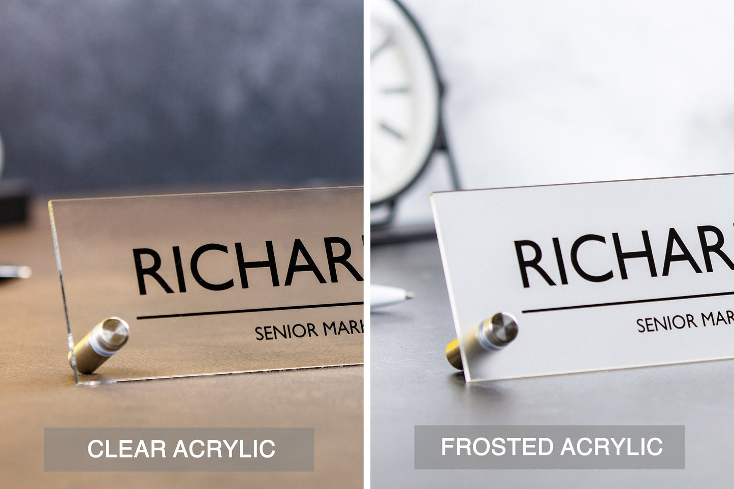 Standing Acrylic Name Plate - 10x2.75" Clear Bold Desk Sign, New Job Office Decor, Corporate Work Promotion Gift, Employee Staff, Dad Gift