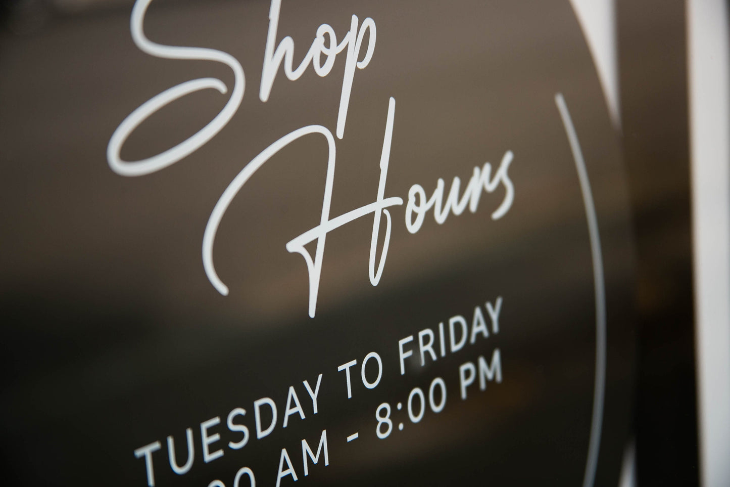Round Acrylic Sign (Store Hours) w/ No Holes - custom signage for office home rental door, small business, spa salon operation hours signs