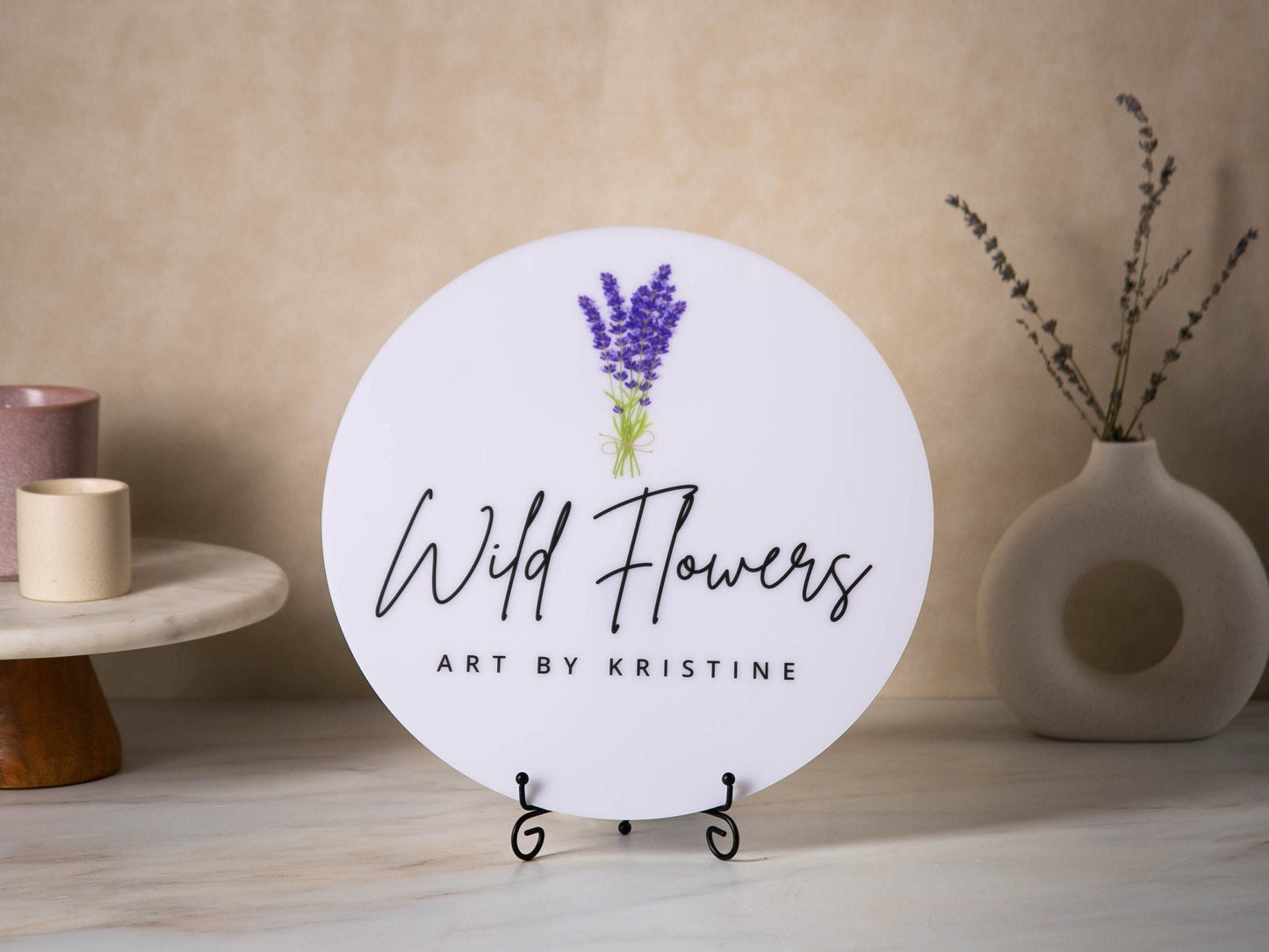 Round Acrylic Sign (Logo) w/ No Holes - Custom signage for office rental door, small business logo sign, craft fair artists trade show signs