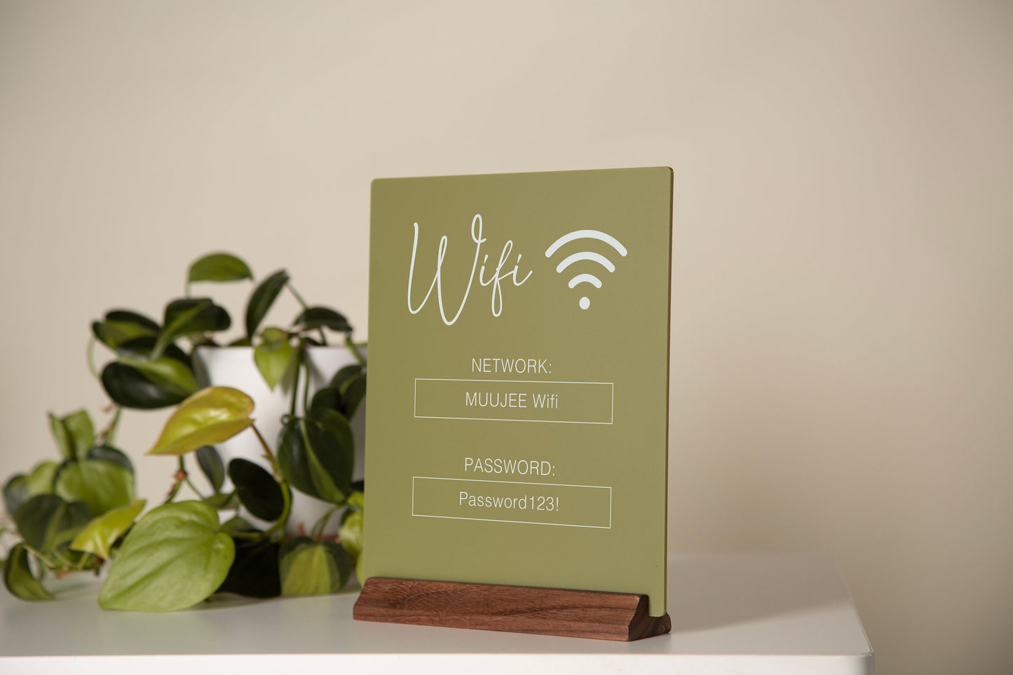 Wifi Acrylic Sign w/ Wood Base - 6.5 x 7.75" Ice or Black Table Sign for Home Airbnb Rental Small Business Salon Restaurant Bar Hotel Café
