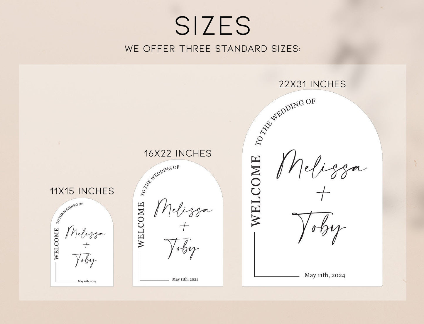 Personalized Arched Acrylic Wedding Welcome Sign (Design 1) - Modern Wedding Venue Entrance Engagement Bridal Shower Party Signage Display