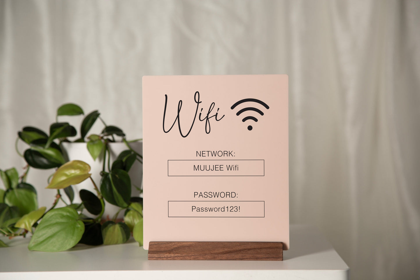 Wifi Acrylic Sign w/ Wood Base - 6.5 x 7.75" Ice or Black Table Sign for Home Airbnb Rental Small Business Salon Restaurant Bar Hotel Café