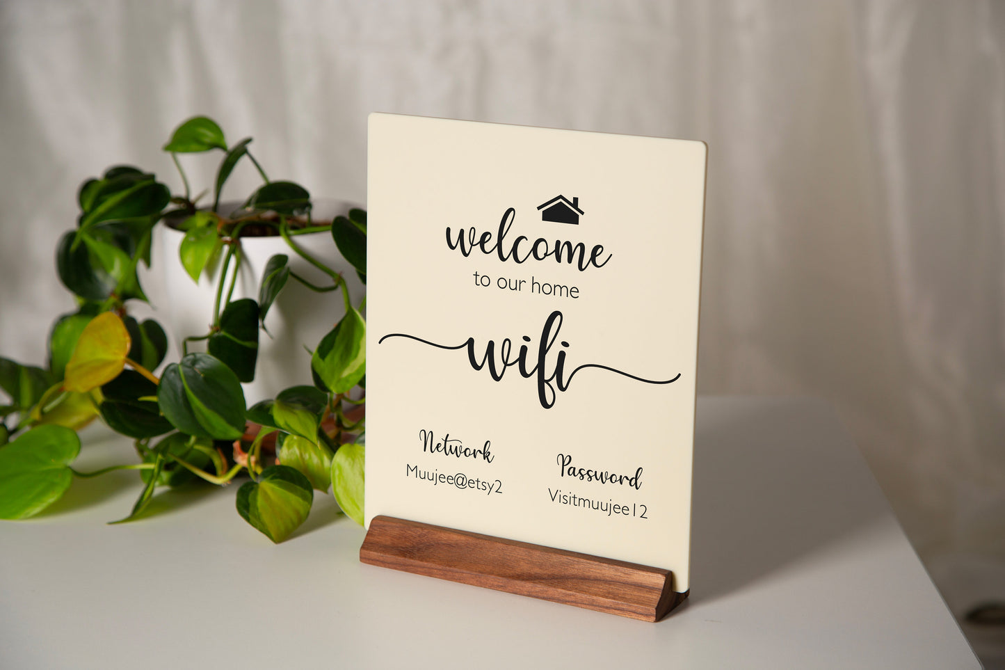 Wifi Acrylic Sign w/ Wood Base - 6.5 x 7.75" Ice or Black Table Sign for Home & Airbnb Rental, Office Small Business Salons Restaurants Bar