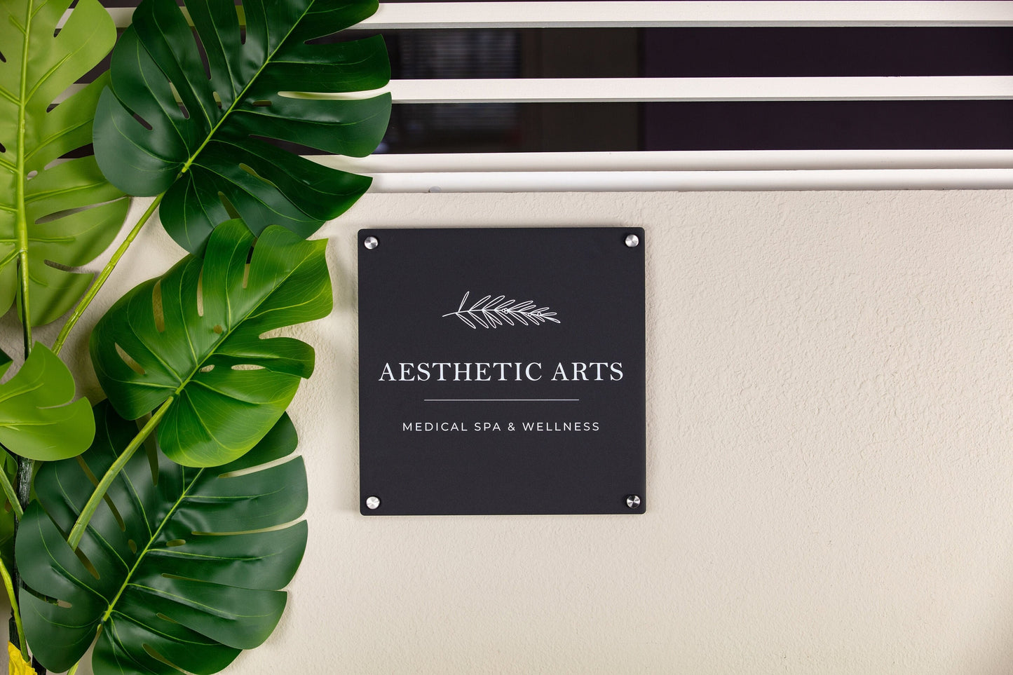 Black Acrylic Square Business Logo Sign w/ Metal Stand Offs - Custom Sign Personalized Beauty Spa Sign Small Business Office Door Name Plate