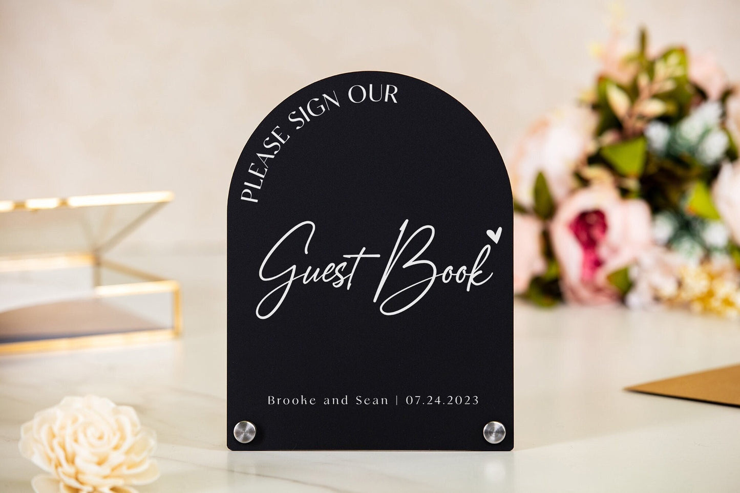 Arch Wedding Table Sign (Design 1) - 6 x 7.5" Please Sign Our Guestbook Custom Acrylic Signs, Guest Book Table Signage, Wedding Decorations