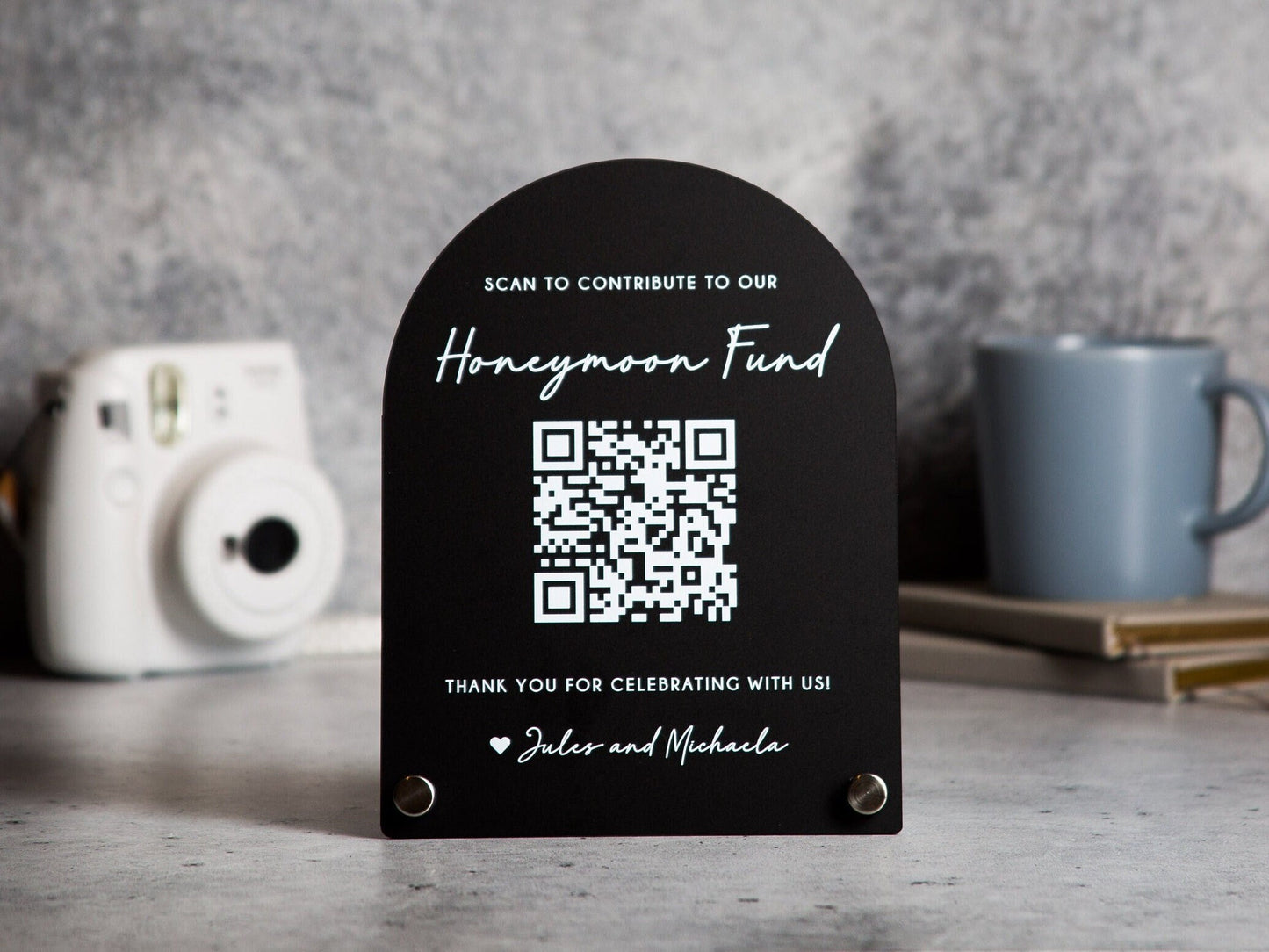 Arched QR Code (Wedding Sign) - 6x7.75" Scannable Acrylic Sign, Wedding Cash Gift Table Decoration, Venmo Paypal Donation