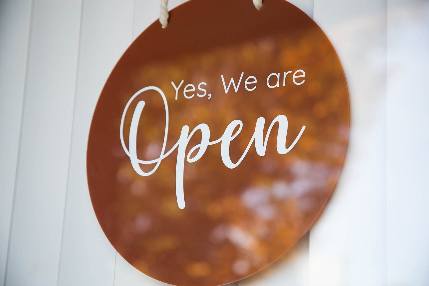 Round Hanging Acrylic Sign (Open & Closed) Double Sided w/ White Rope - Back to back custom signage office home rental door, small business
